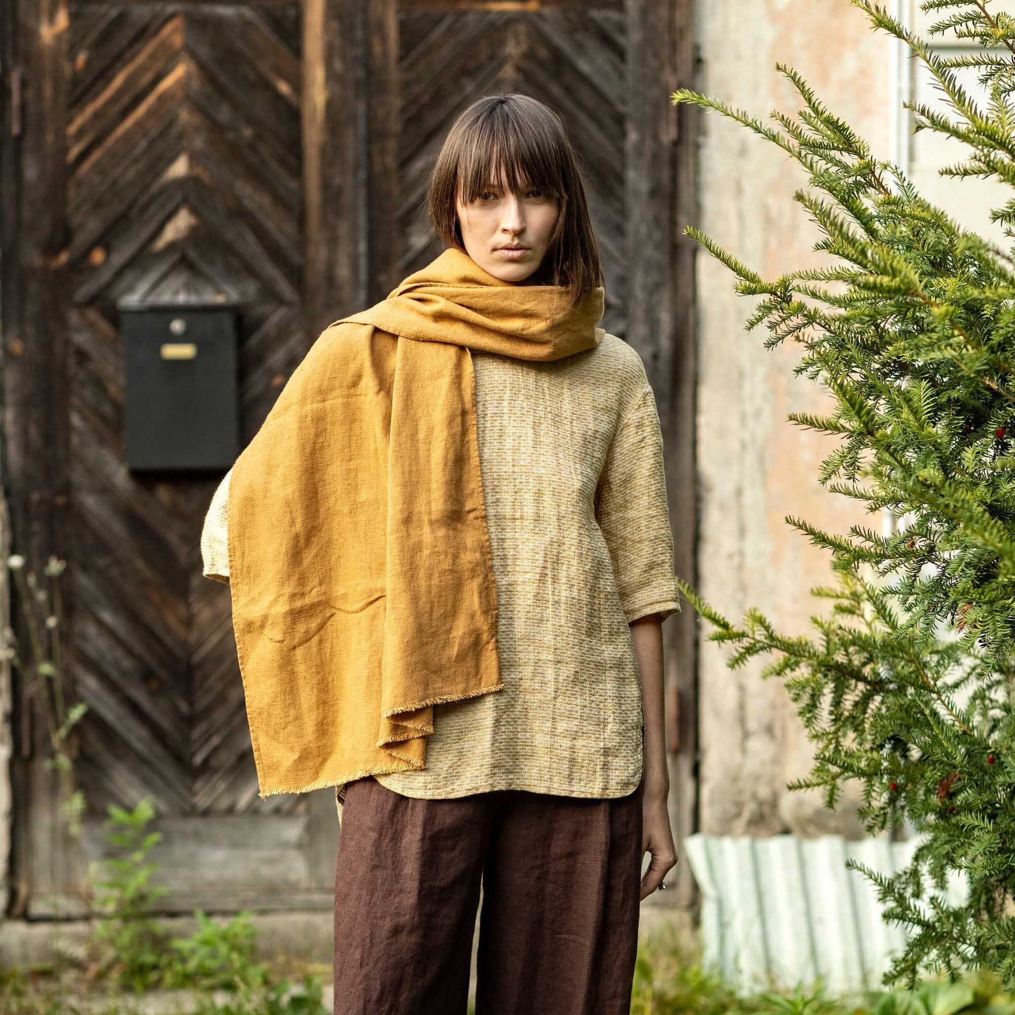 限定価格セール! Heavy Linen Scarf for Women and Men, Linen Shawl, Oversized Clothing