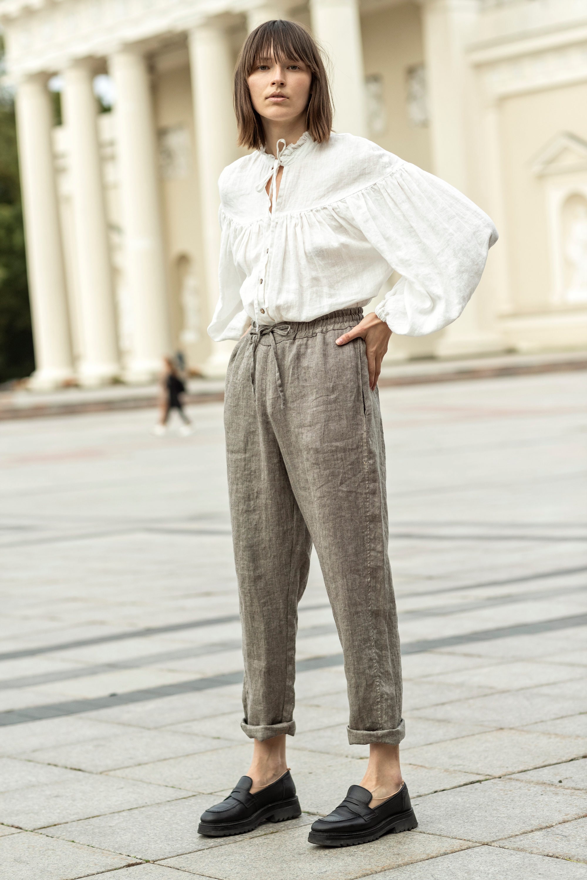 Tapered Linen Pants for Women Linen Trousers Elastic Waist - Etsy