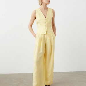 Wide leg linen pants with pockets, high waisted palazzo pants for women, pleated linen trousers MUSCAT image 4