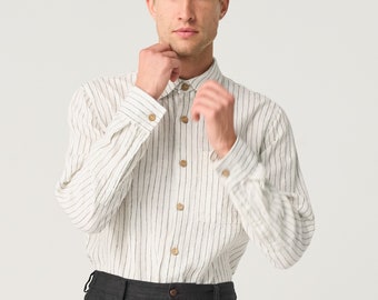 Chemise ample en lin pour homme, chemise à manches longues avec boutons, chemise oxford décontractée JULIUS