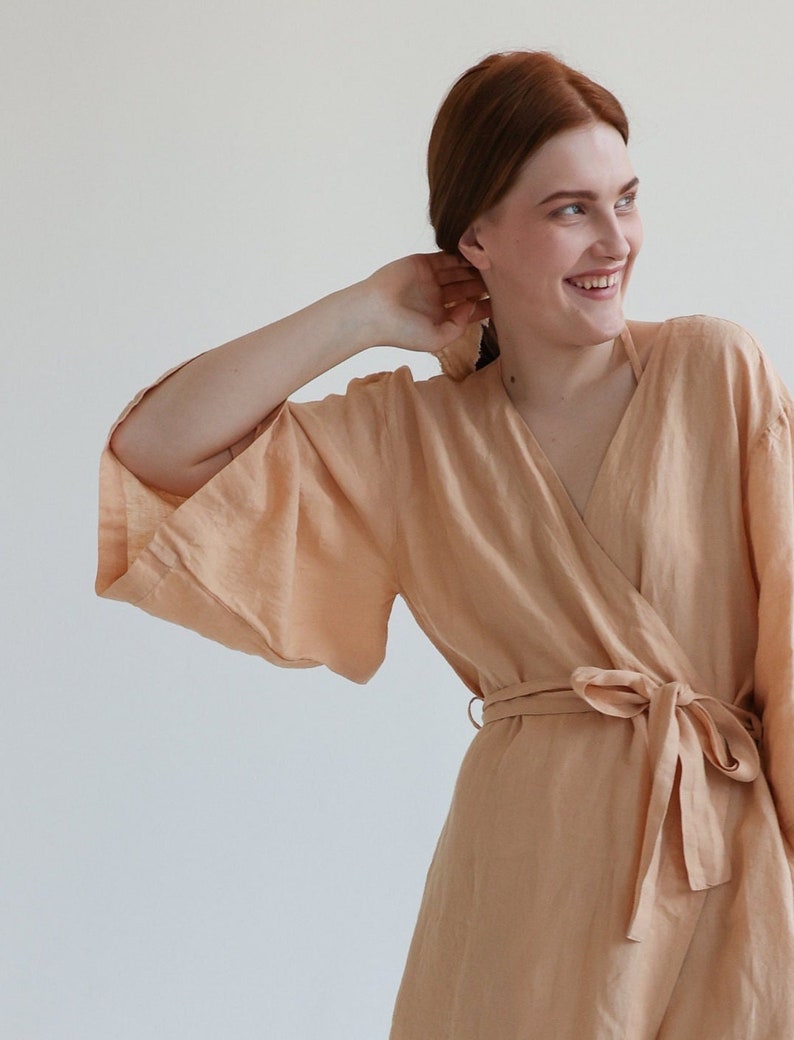 Linen dress coat with kimono sleeves, linen kimono robe for women, beach cover up NOON image 3