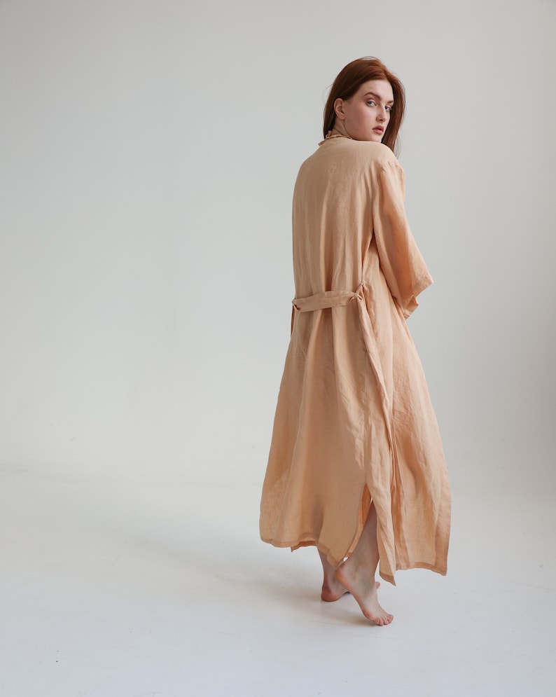 Linen dress coat with kimono sleeves, linen kimono robe for women, beach cover up NOON image 5