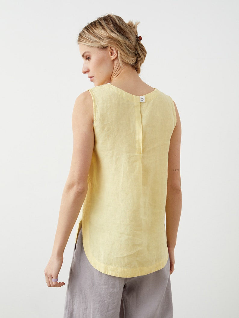 Sleeveless linen top with side slits, linen tank top with crew neck, summer linen blouse for women BRAVO image 6