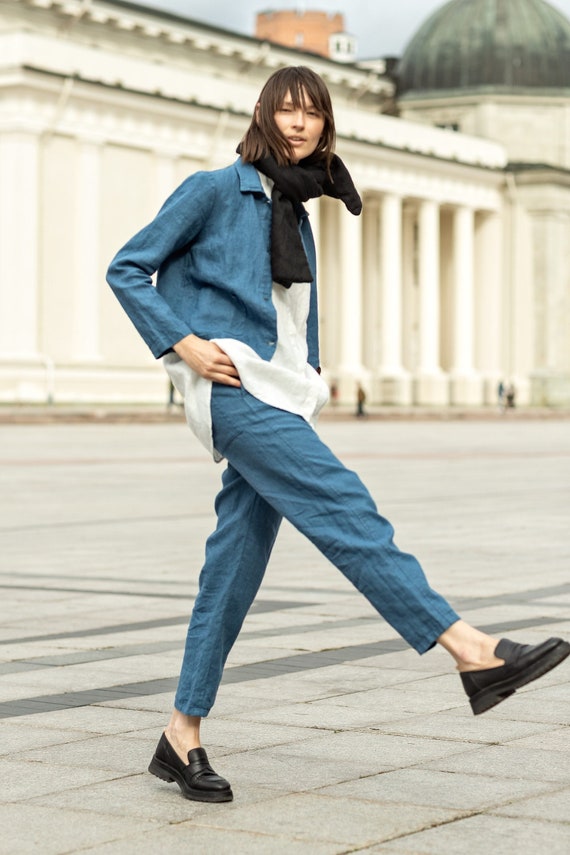 Heavy Linen Pants Women Tapered Pants 