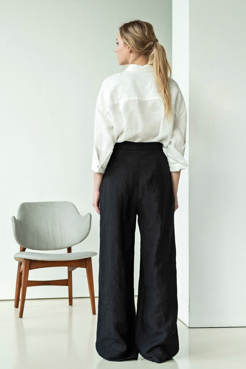 black linen high waisted pants