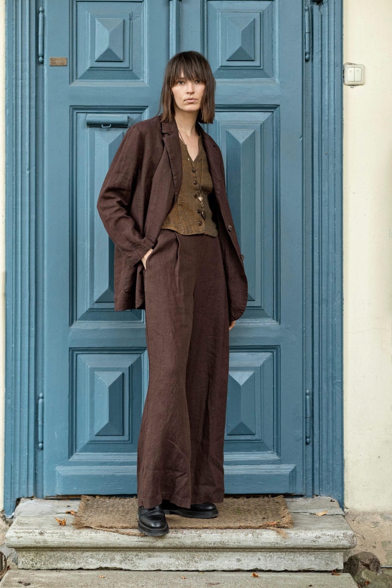 Heavy linen palazzo trousers, wide leg linen pants with pockets, long linen pants, boho linen trousers SPRING image 8