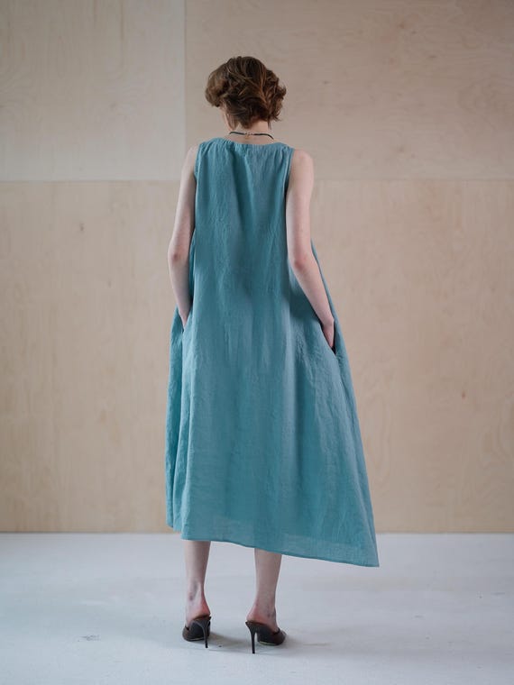 Linen maxi dress, extra flowy Linen kaftan dress with pockets and belt MAGNUM