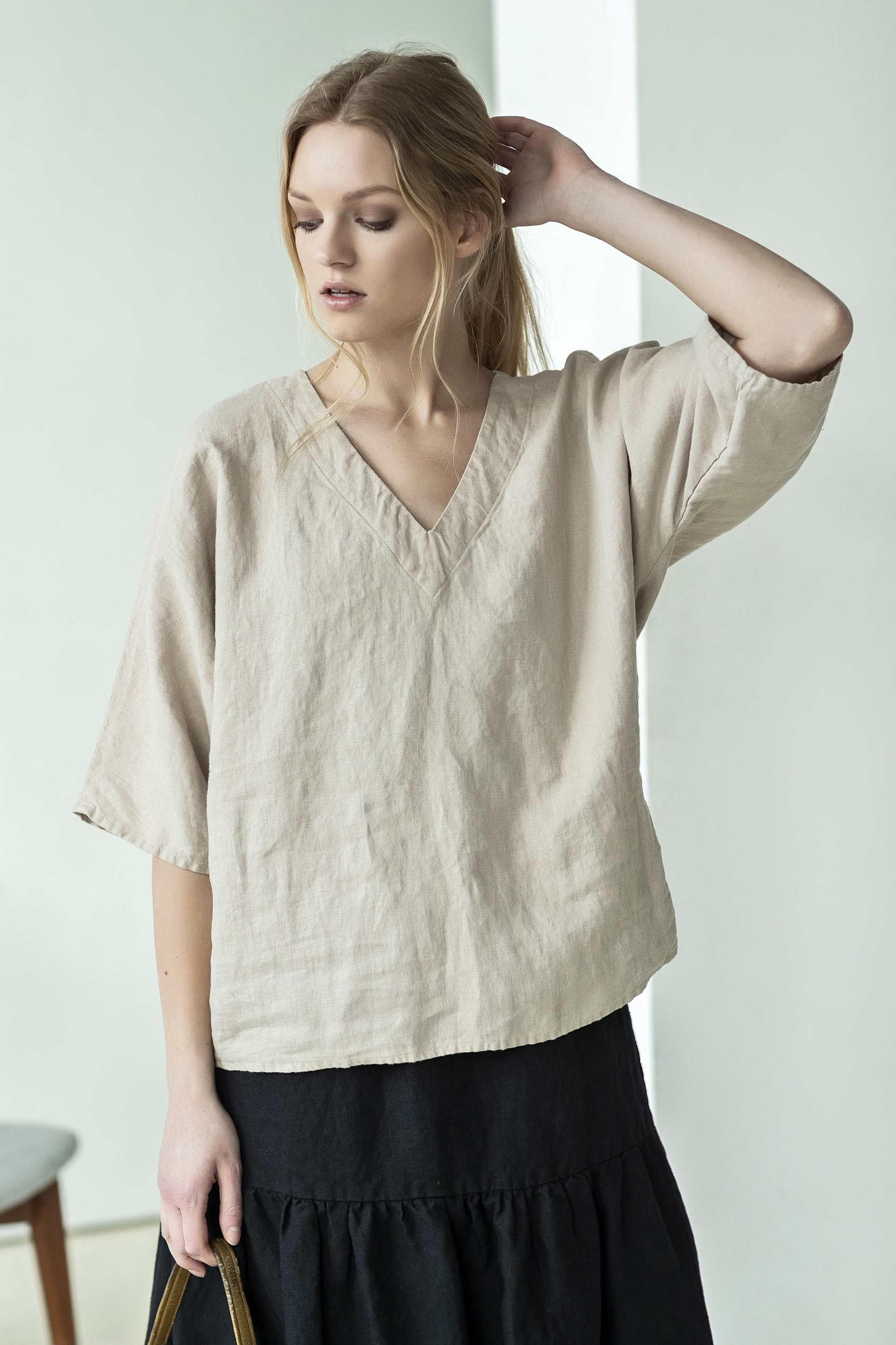 Blue linen kimono top / kimono style top for women / loose Etsy