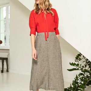 Linen midi skirt with pockets, A line skirt, long linen skirt, apron skirt, high waist skirt OPUS image 8