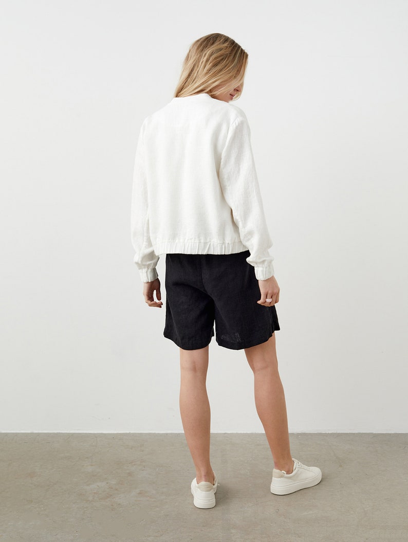 Pleated linen shorts for women, high rise shorts with pockets, elastic back bermuda shorts WALK image 3
