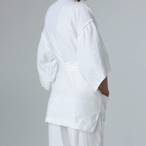 Linen kimono jacket with raw-edge details, linen jacket for women with kimono sleeves FUDO image 4