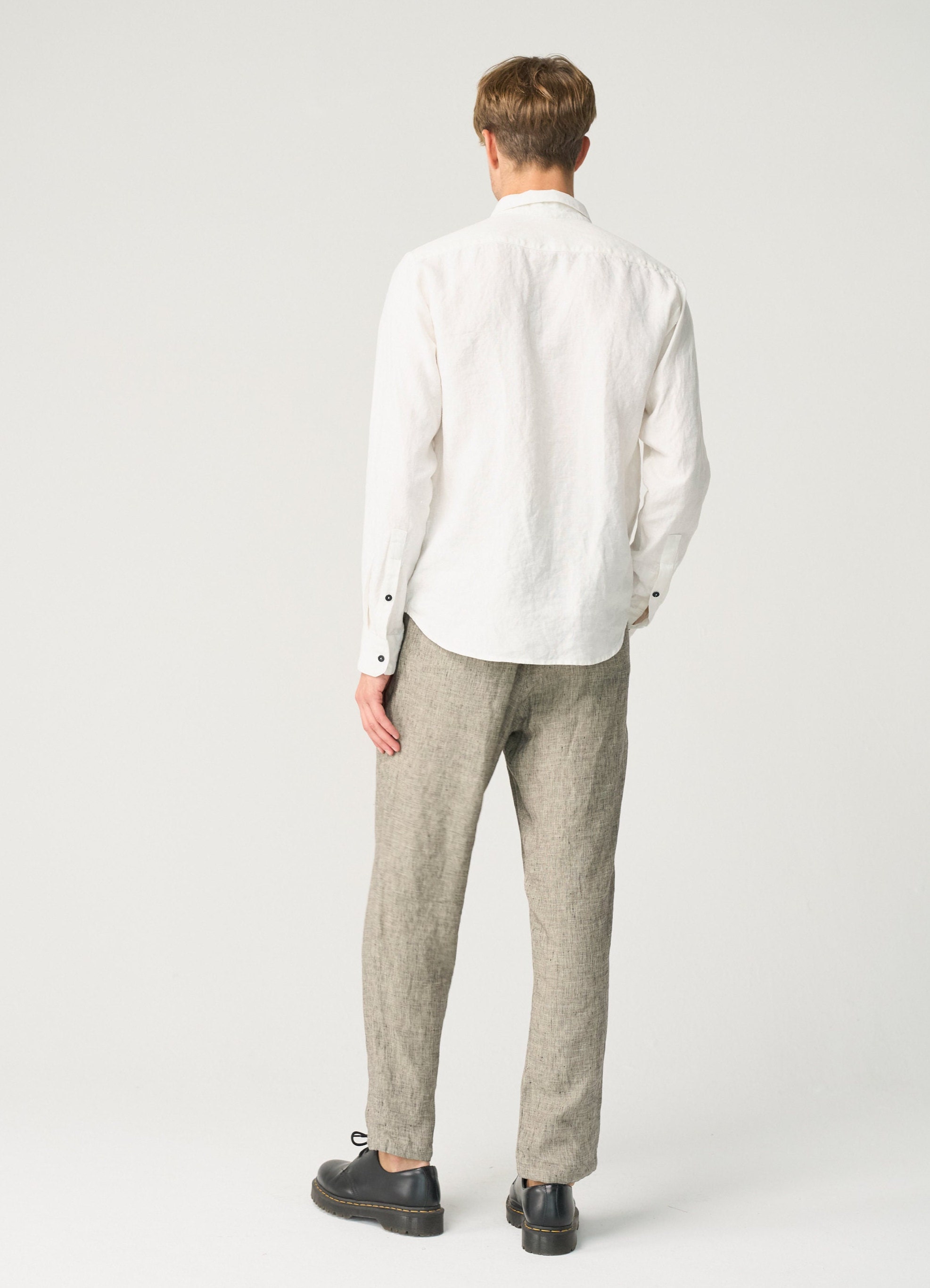 Men's Shirt Linen Blend Button-Up Long Sleeve