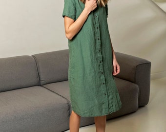 knee length dresses for ladies Emma Shirt Dress - Linen