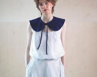 Detachable linen collar with ties, Oversized peter pan collar, Multiway linen accessory, Layering collar MONA