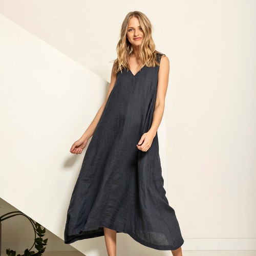 Linen Maxi Dress Extra Flowy Linen Kaftan Dress With Pockets - Etsy