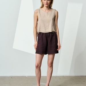 Stitch Detail Linen Vest Top in Teal