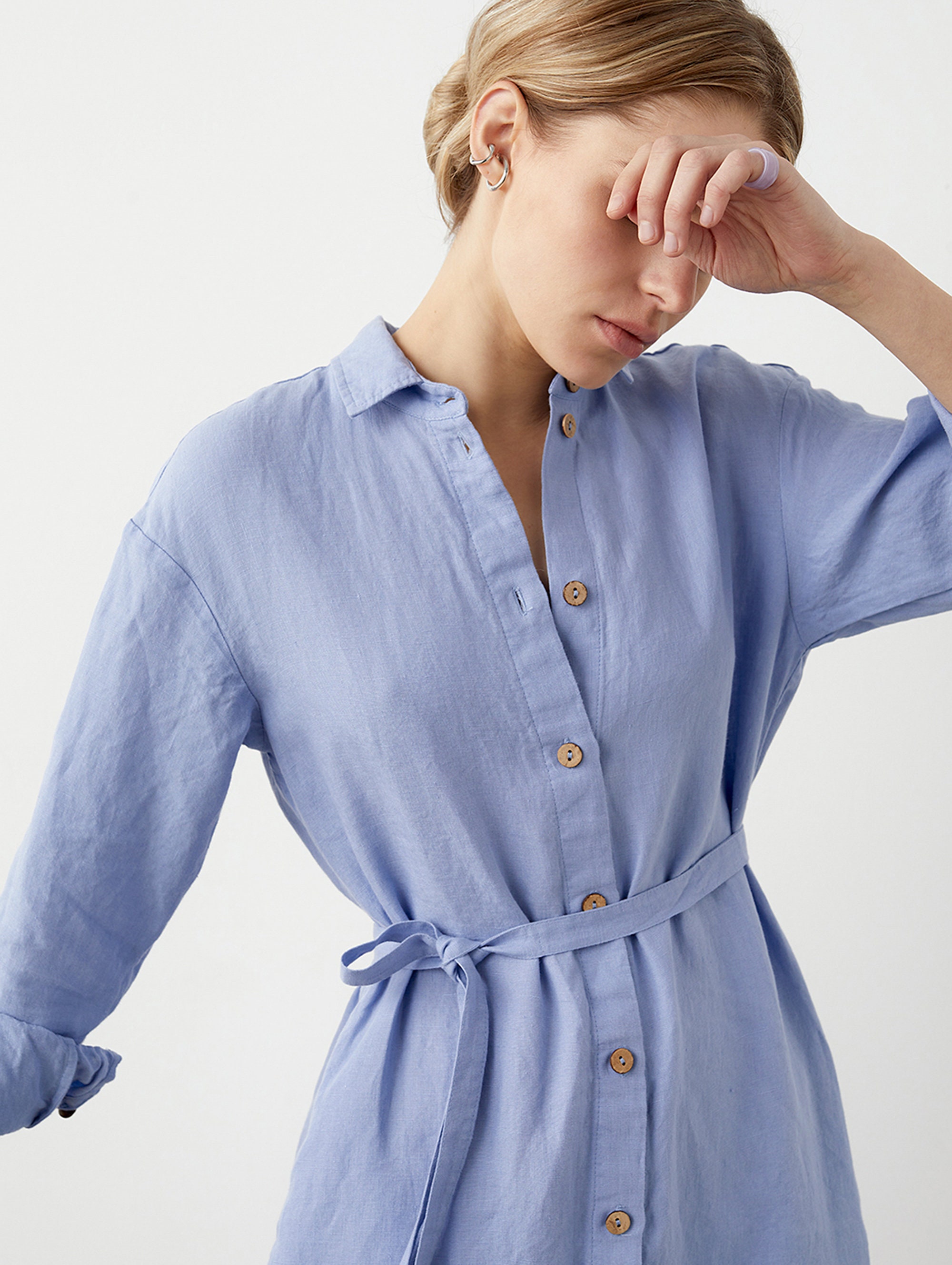 Linen Shirt Dress, Linen A-line Dress, Linen Maxi Dress With