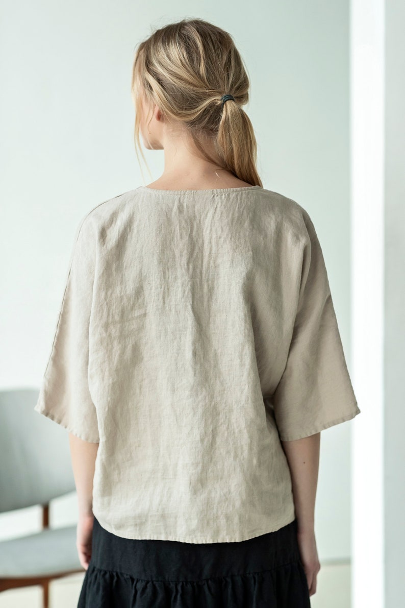 Blue linen kimono top / kimono style top for women / loose Etsy