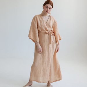 Linen dress coat with kimono sleeves, linen kimono robe for women, beach cover up NOON image 2