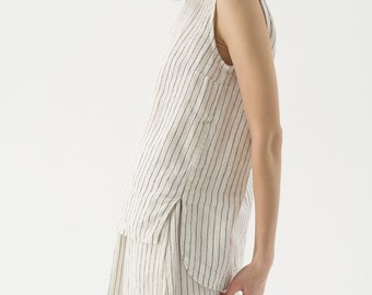 Sleeveless linen top with side slits, linen tank top with crew neck, summer linen blouse for women BRAVO