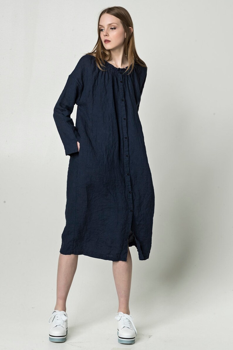 dark blue linen dress