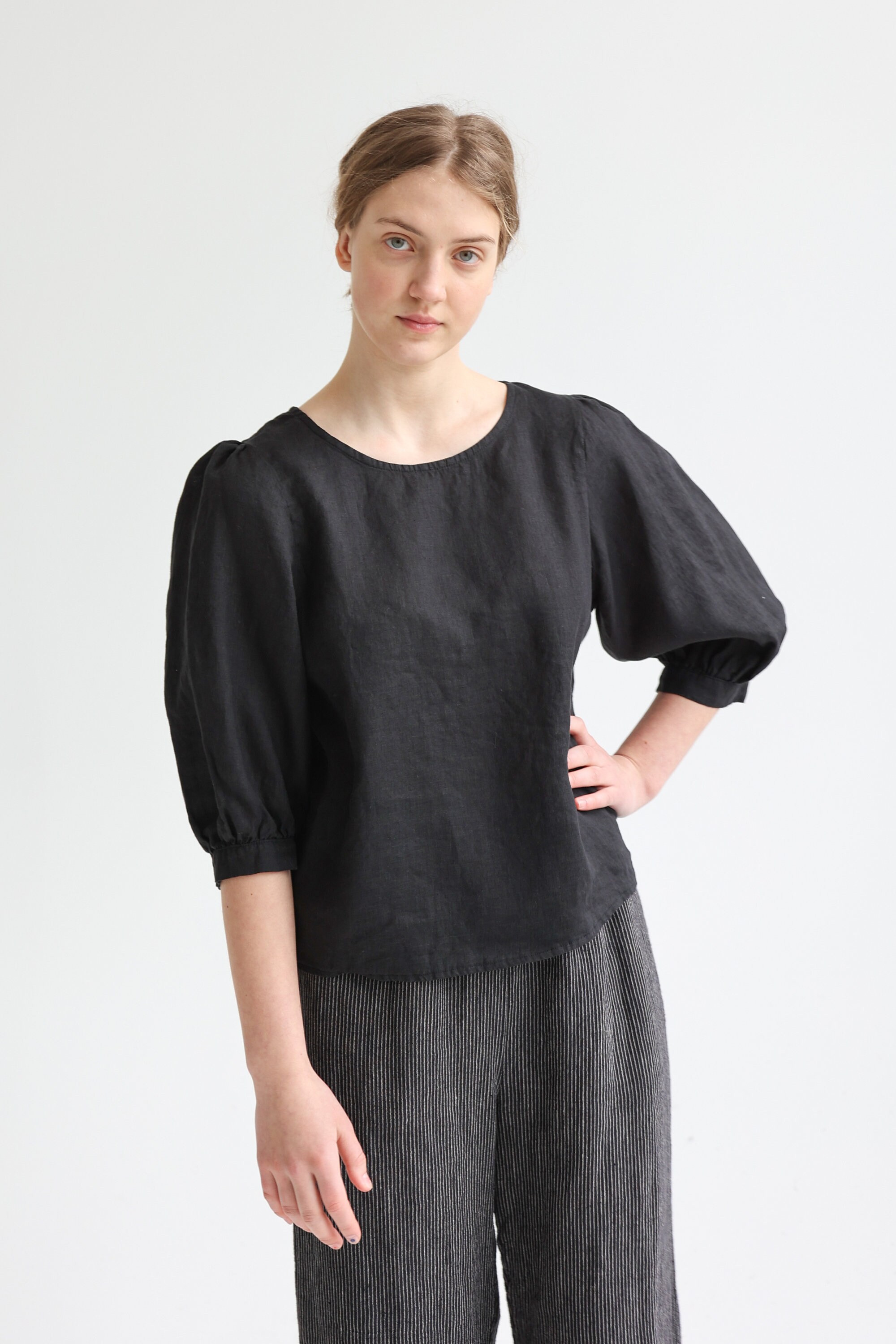 信頼も厚い Linen Sleeve Balloon Blouse, Linen Top, Linen Sleeve Puffy Clothing