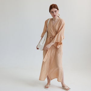 Linen dress coat with kimono sleeves, linen kimono robe for women, beach cover up NOON image 4