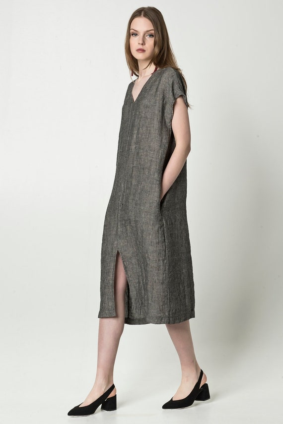 Boxy linen dress with pockets / short sleeve linen tunic dress | Etsy
