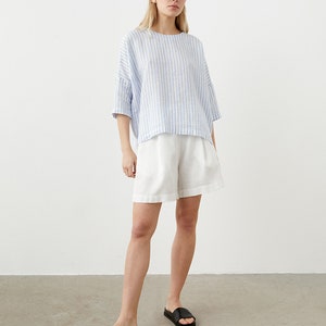 Pleated linen shorts for women, high rise shorts with pockets, elastic back bermuda shorts WALK image 7