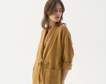 Veste kimono en lin, veste en lin pour femme, plumeau en lin, peignoir en lin épais, manteau kimono, peignoir kimono en lin, manteau en lin LOTUS