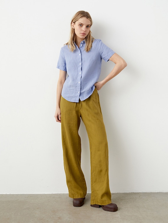 Size: S Ready to Ship, Linen Pants for Women With Drawstring Waist, Regular Fit  Linen Trousers, Wide Leg Pants TOULOUSE 