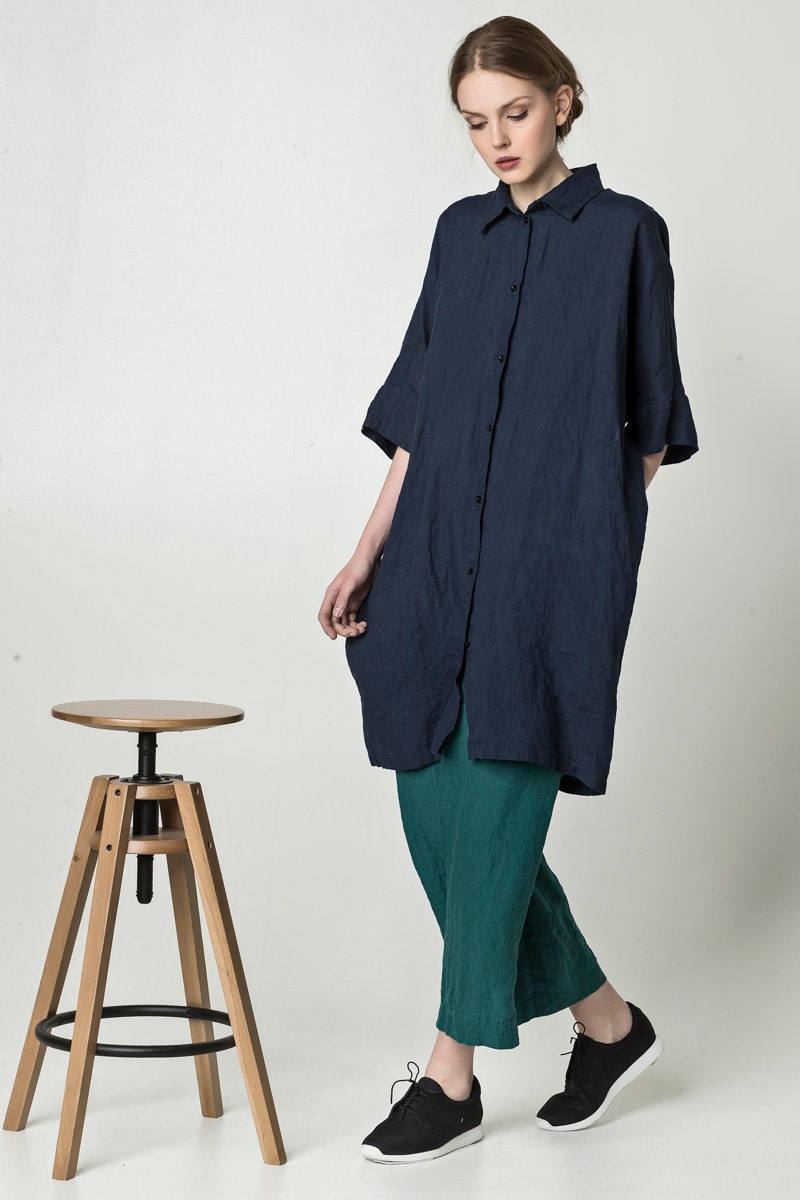 Roma Linen Shirt Dress, Tunic Women, Plus
