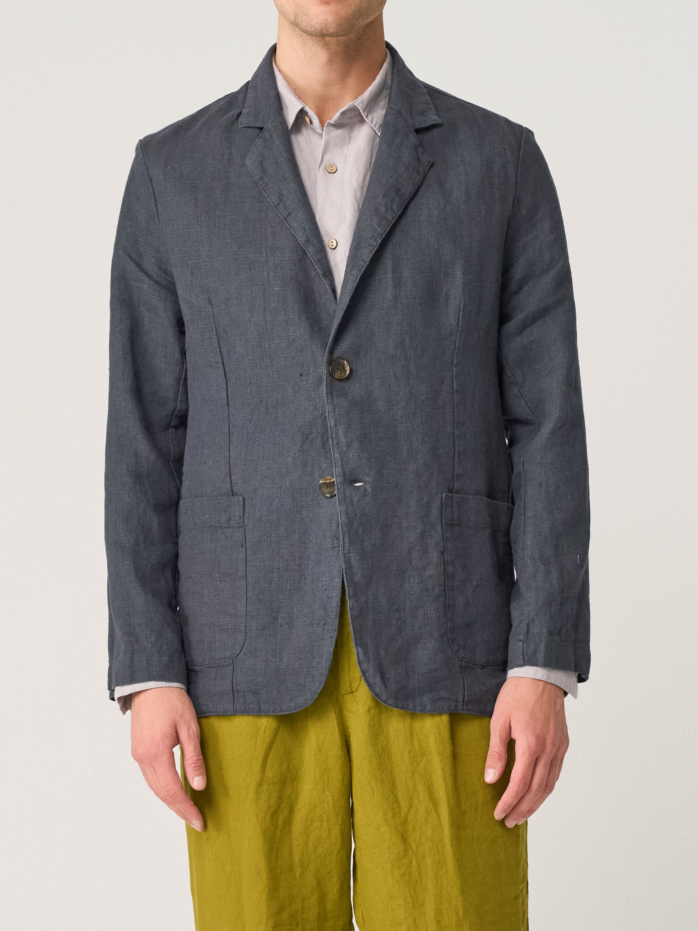 Buttoned Linen Jacket for Men With No Lining, Heavy Linen