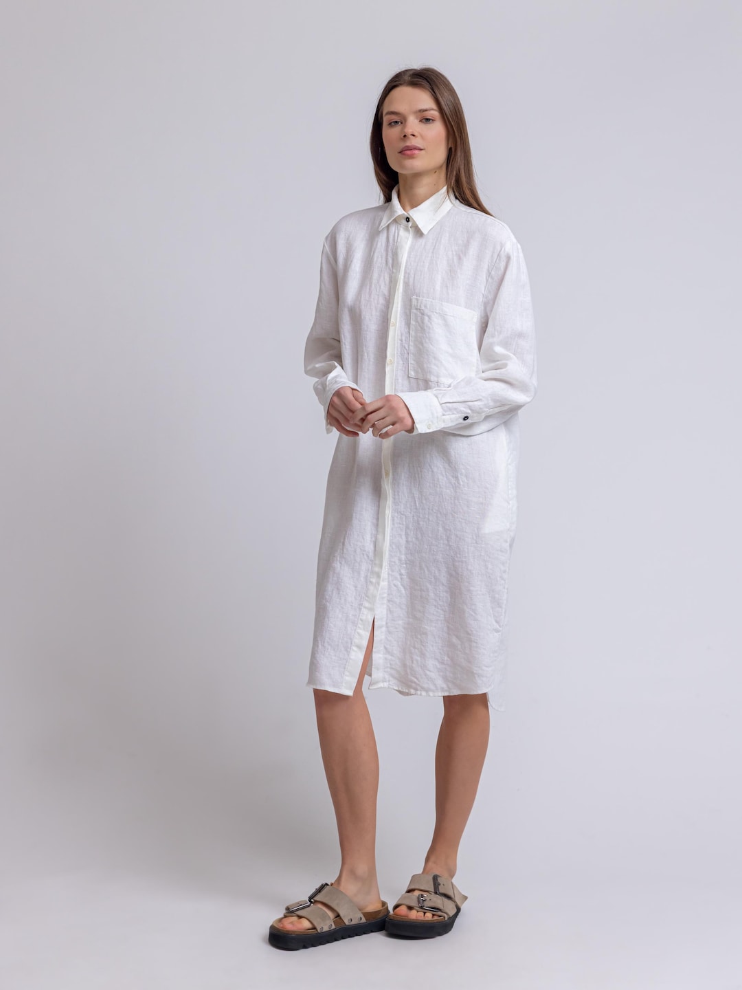 Lace-up Exposed Waist Cotton and Linen Dress