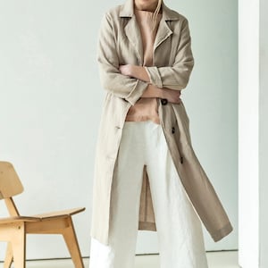 Linen trench coat women, linen coat for women, linen duster, vintage trench coat LEO image 4