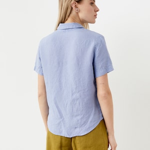 Size: XS/S Ready to ship Button up linen shirt women, business casual work shirt, short sleeve linen top, work from home linen blouse LILLE image 5