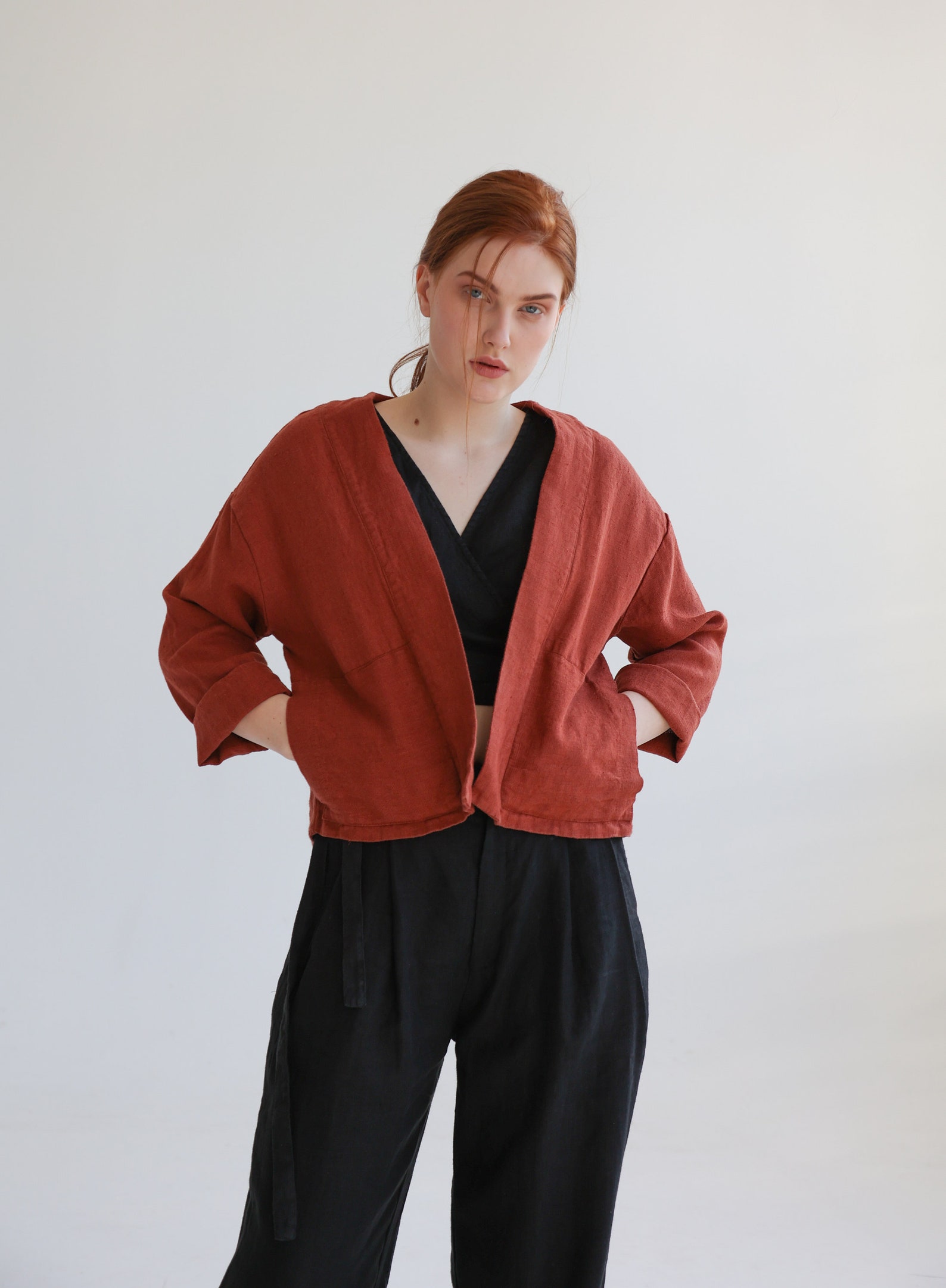 Linen Kimono Jacket With Pockets Heavy Linen Jacket Women - Etsy