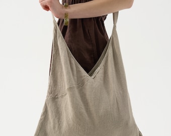 Borsa a tracolla in lino, borsa a tracolla, grande borsa in lino con tasca per l'uso quotidiano TENERIFE