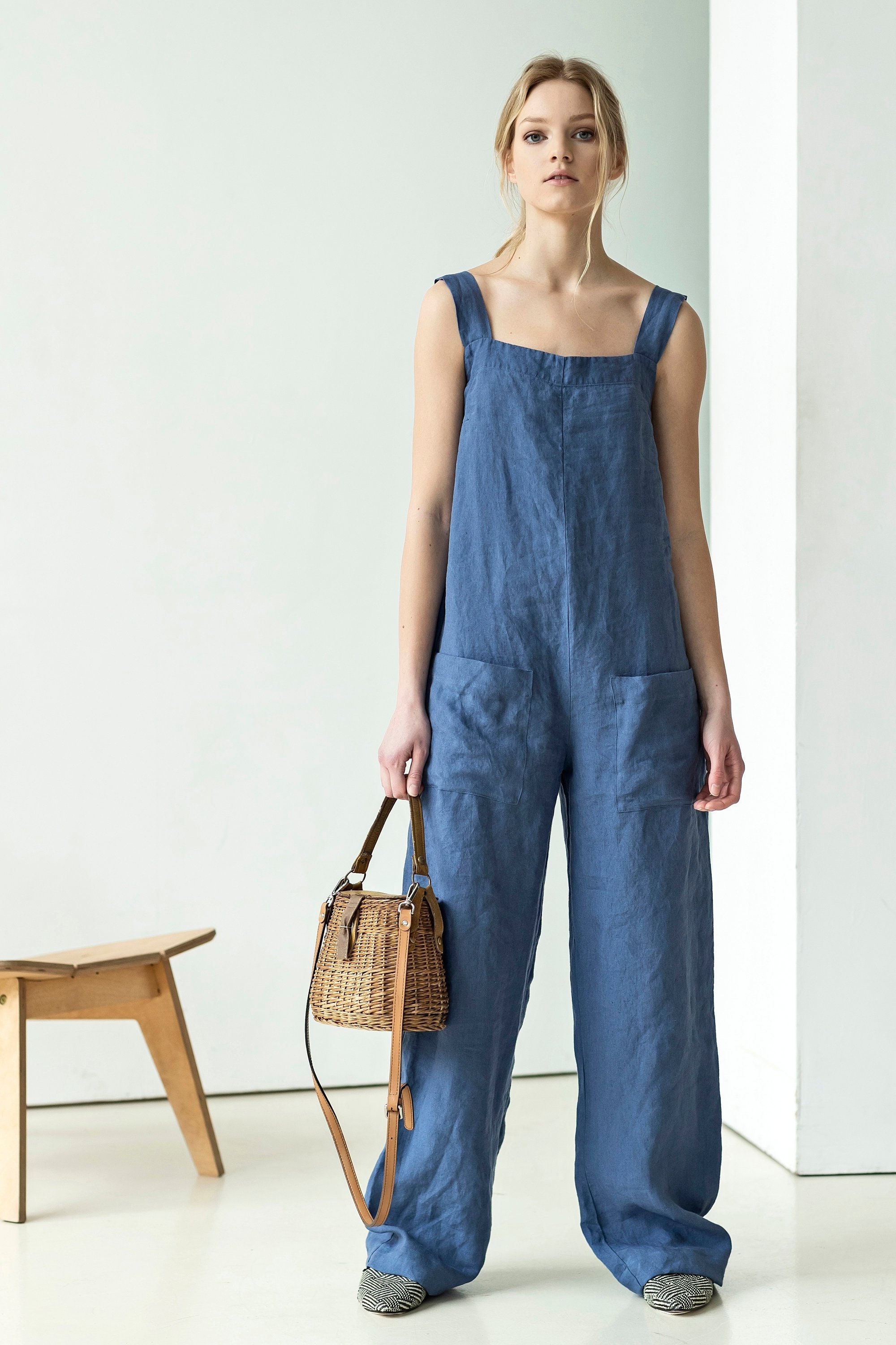 Linen Dungarees Square Neck Linen Overalls Linen Jumpsuit | Etsy