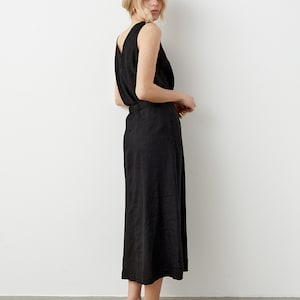 Linen midi skirt with pockets, A line skirt, long linen skirt, apron skirt, high waist skirt OPUS image 3