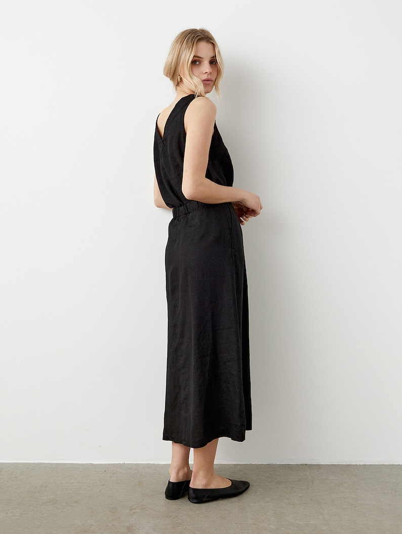 Linen midi skirt with pockets, A line skirt, long linen skirt, apron skirt, high waist skirt OPUS image 3