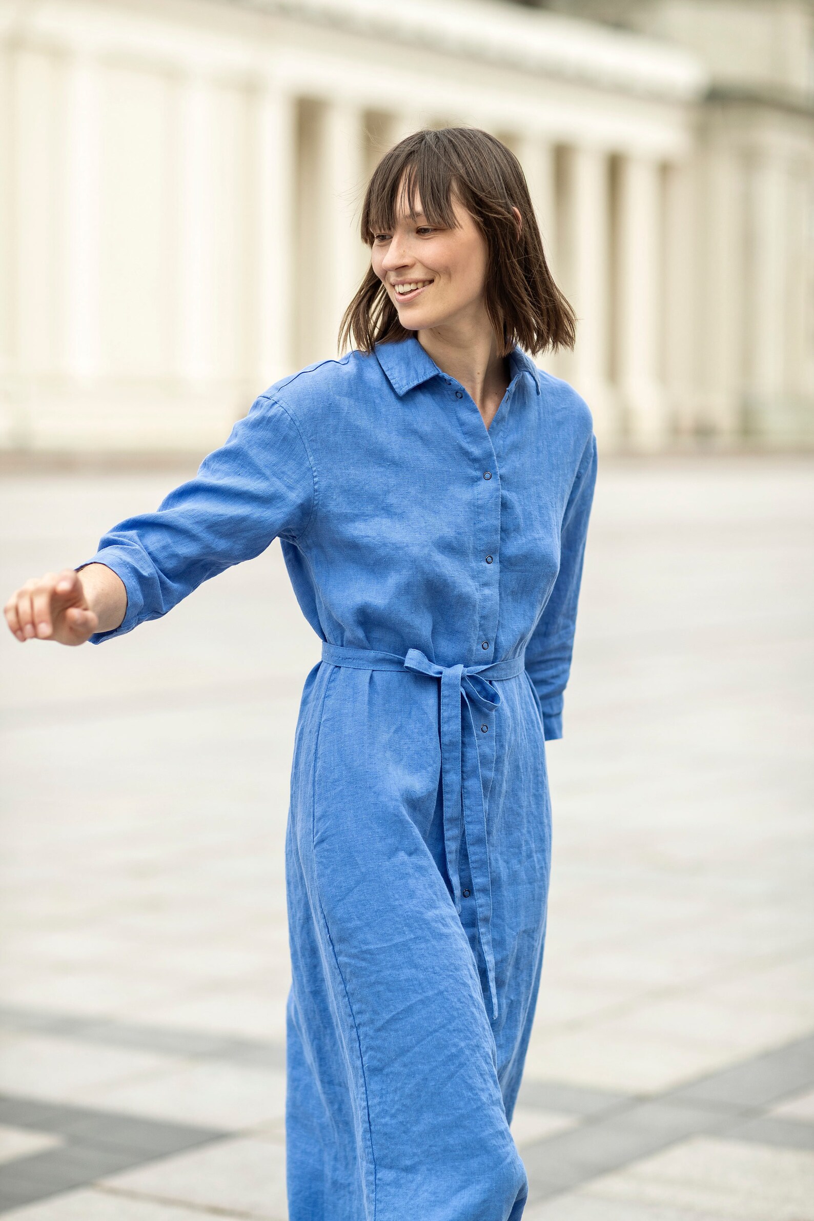 White Linen Dress Linen Maxi Dress Linen Shirt Dress Button Etsy