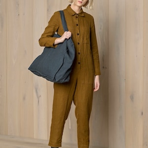 Linen jumpsuit women, boiler suit, linen overalls women, coveralls ROOTS image 8