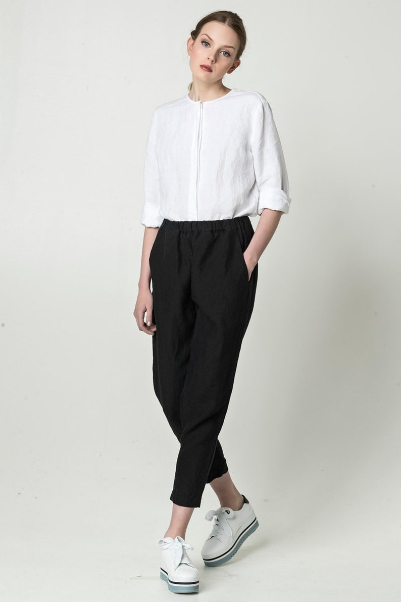 tapered linen trousers