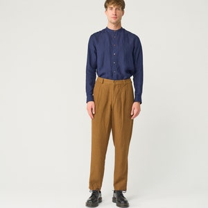 Tapered linen pants for men with zipper and elastic back, pleated heavy linen trousers NIKO zdjęcie 3