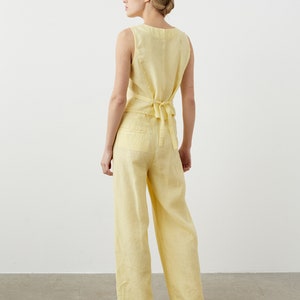 Wide leg linen pants with pockets, high waisted palazzo pants for women, pleated linen trousers MUSCAT image 5