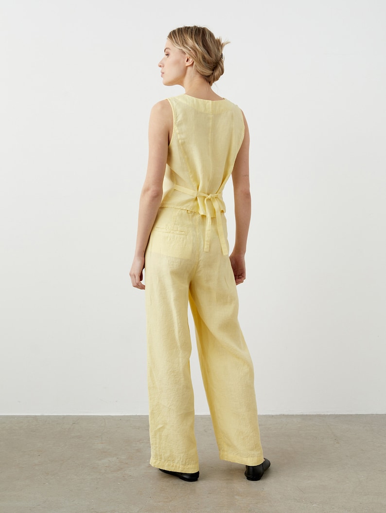 Wide leg linen pants with pockets, high waisted palazzo pants for women, pleated linen trousers MUSCAT image 5