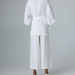 Linen kimono jacket with raw-edge details, linen jacket for women with kimono sleeves FUDO image 3