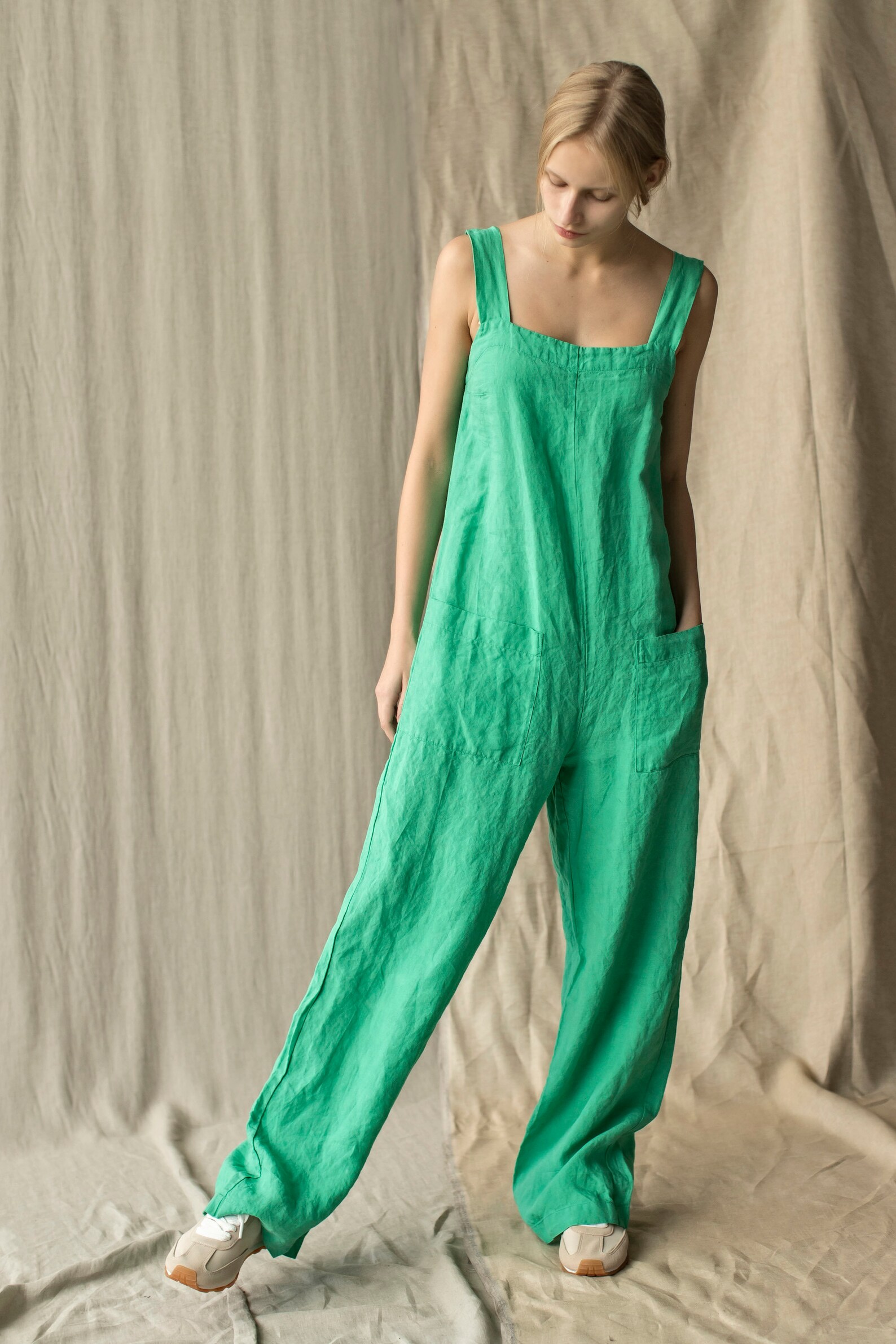 Linen Dungarees Square Neck Linen Overalls Linen Jumpsuit Etsy