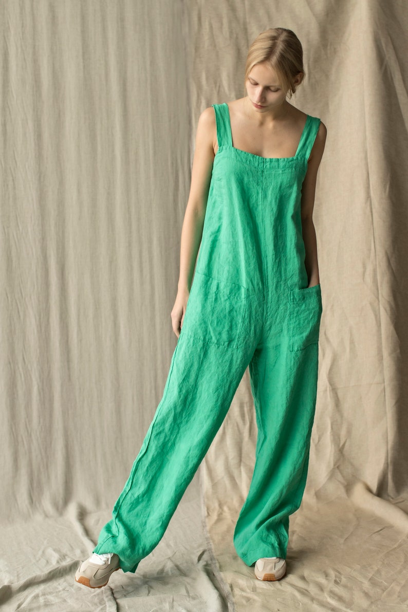 Linen Dungarees Square Neck Linen Overalls Linen Jumpsuit Etsy UK